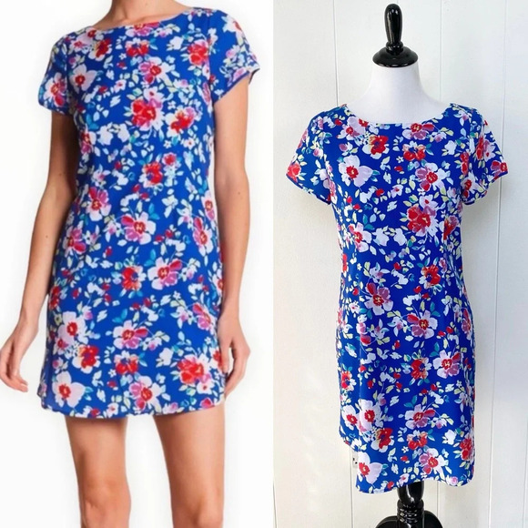 Yumi Kim Blue Floral Shift Dress Size Medium Exposed Zip Love Potion Mini #DR710 - Picture 1 of 15
